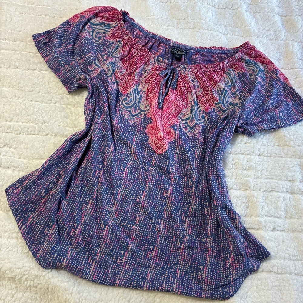 Lucky Brand Pink and Blue Boho Blouse